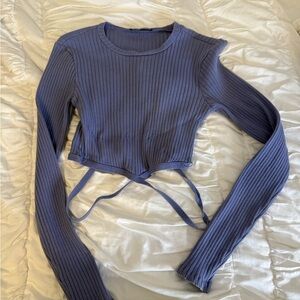 Zara Blue Long Sleeve Tie Front Crop Top